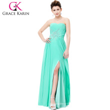 Vestido de noite turquesa 2016 Grace Karin Sweetheart Pleat Chiffon Formal Split Party Vestidos Beaded Robe Longue De Soiree CL4412